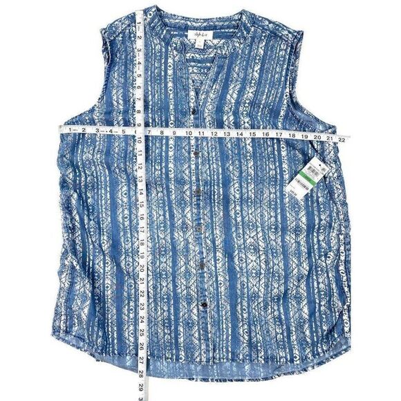 Style‎ & Co Shirt Top Large Blue White Relaxed - Picture 3 of 10
